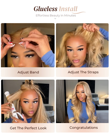 Arabella 13x4 Frontal Lace &amp; 6x5 Invisible Knots Glueless 613 Blonde Body Wave Wig Invisible Knots Realistic Hairline