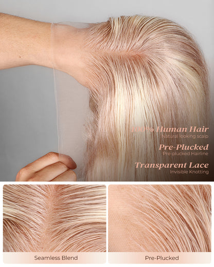 Arabella 13x4 Frontal Lace Blonde Highlight Body Wave/Silky Straight Colored Wig Invisible Knots Realistic Hairline