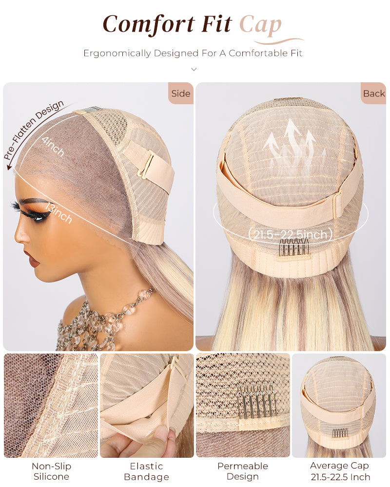 Arabella 13x4 Frontal Lace Blonde Highlight Body Wave/Silky Straight Colored Wig Invisible Knots Realistic Hairline