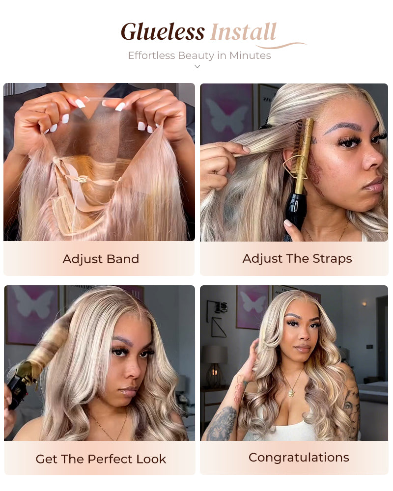 Arabella 13x4 Frontal Lace Blonde Highlight Body Wave/Silky Straight Colored Wig Invisible Knots Realistic Hairline