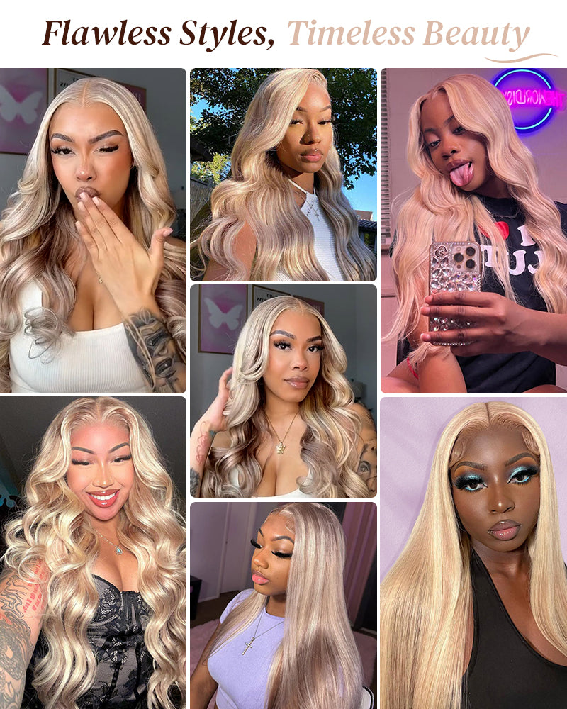 Arabella 13x6 Three-Go™ Glueless Blonde Highlight Loose Body Wave/Silky Straight Wig With Drawstring For Beginner