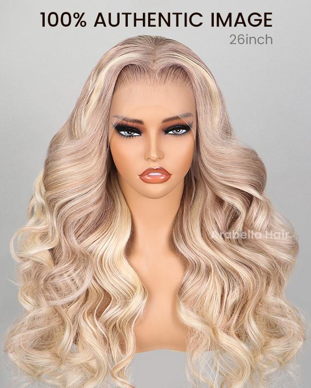 Arabella 13x4 Frontal Lace Blonde Highlight Body Wave/Silky Straight Colored Wig Invisible Knots Realistic Hairline