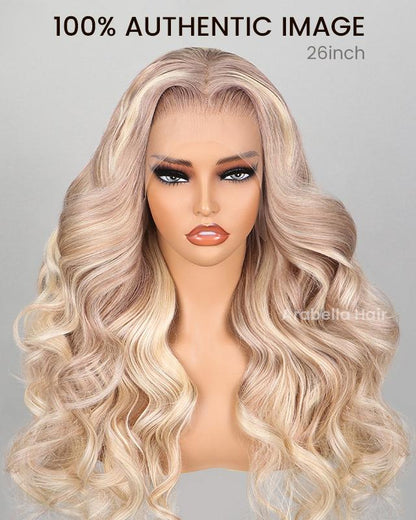 Arabella 13x4 Frontal Lace Blonde Highlight Body Wave/Silky Straight Colored Wig Invisible Knots Realistic Hairline