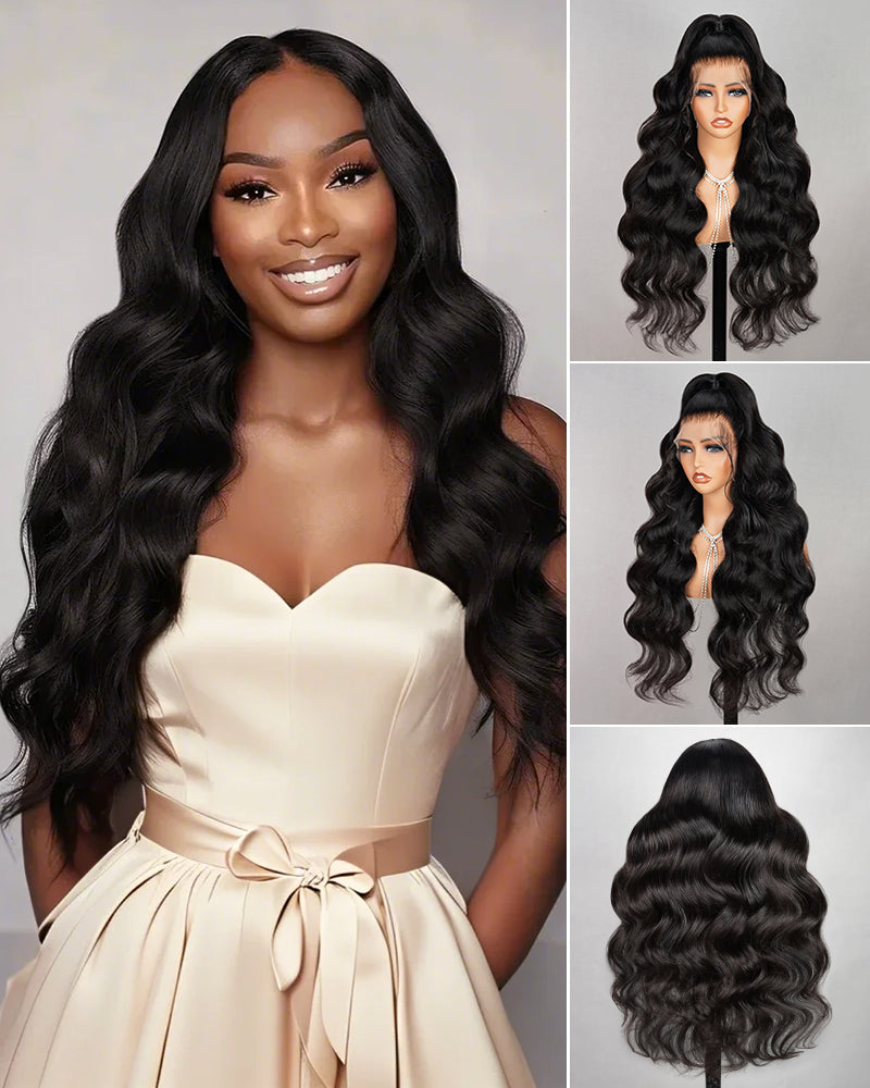 Arabella 13x4 Frontal Lace Body Wave/Silky Straight Wig Invisible Knots Natural Black Realistic Hairline