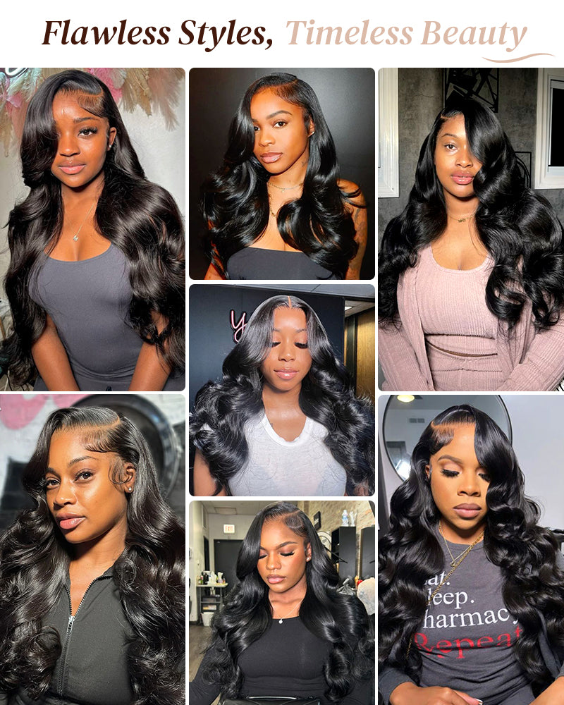 Arabella 13x4 Frontal Lace Body Wave/Silky Straight Wig Invisible Knots Natural Black Realistic Hairline