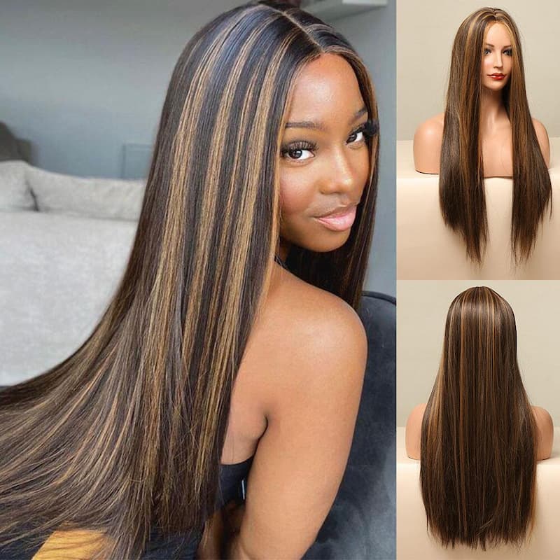 000[flash sale]26" 5x5 Glueless Lace Straight Balayage Highlight Lace Front Colored Human Hair Wig