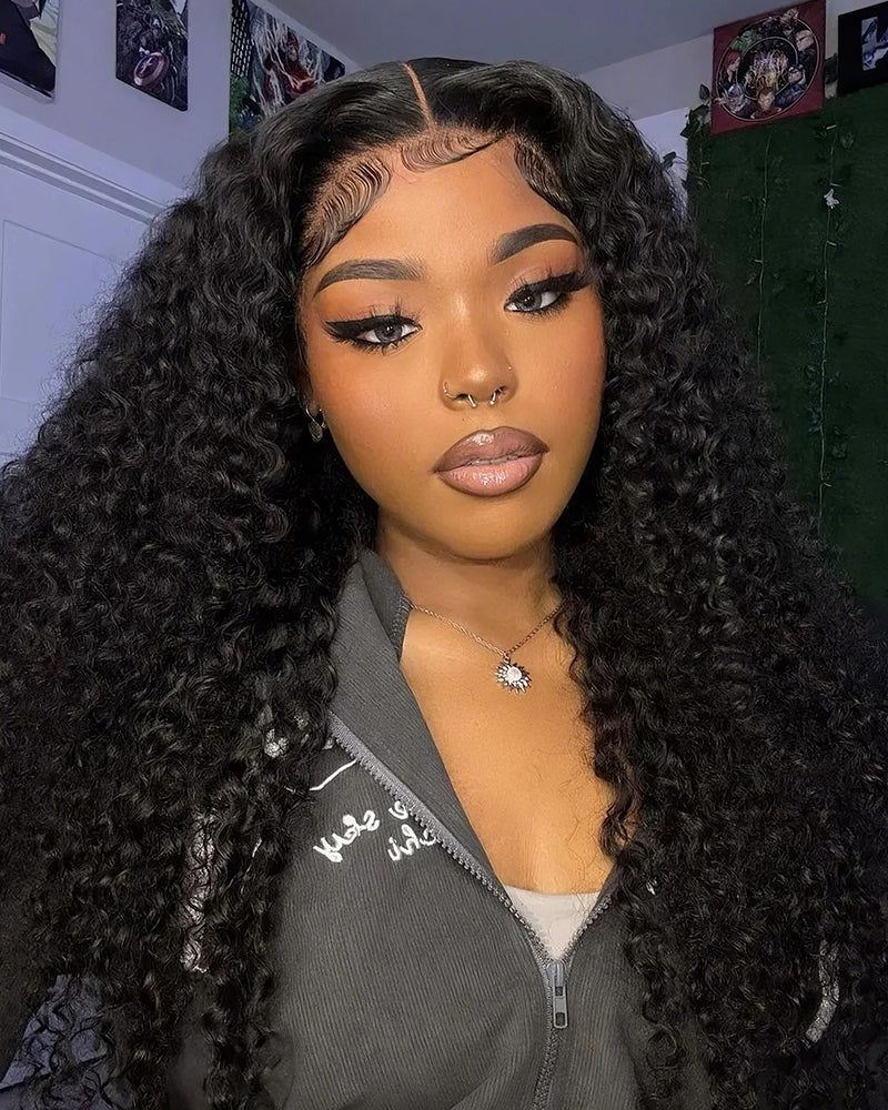 Arabella 13x4 Frontal Lace Jerry Curly Wig Invisible Knots Natural Black Realistic Hairline