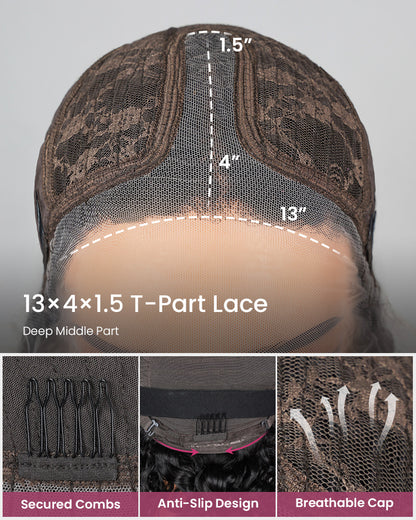 Arabella T-Part Lace Glueless Water Wave Wig Natural Black Clip &amp; Go