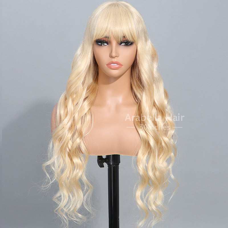 613 Blonde Glueless 3x2 Lace Wig Body Wave Color Wigs With Bangs High Quality 100% Human Remy Hair