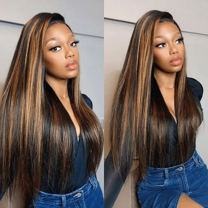 Arabella 【30&quot; Super Sale】 Minimalist Color Series 13x4 Lace Front Pre-Bleached Knots Blonde and Brown Highlight Colored Body Wave/Straight Human Hair Wig