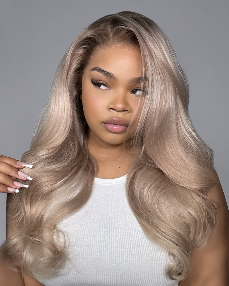 Arabella 13x6 Pre-All Glueless Ash Blonde Ombre Loose Body Wave/Silky Straight Wig Invisible Knots Realistic Hairline