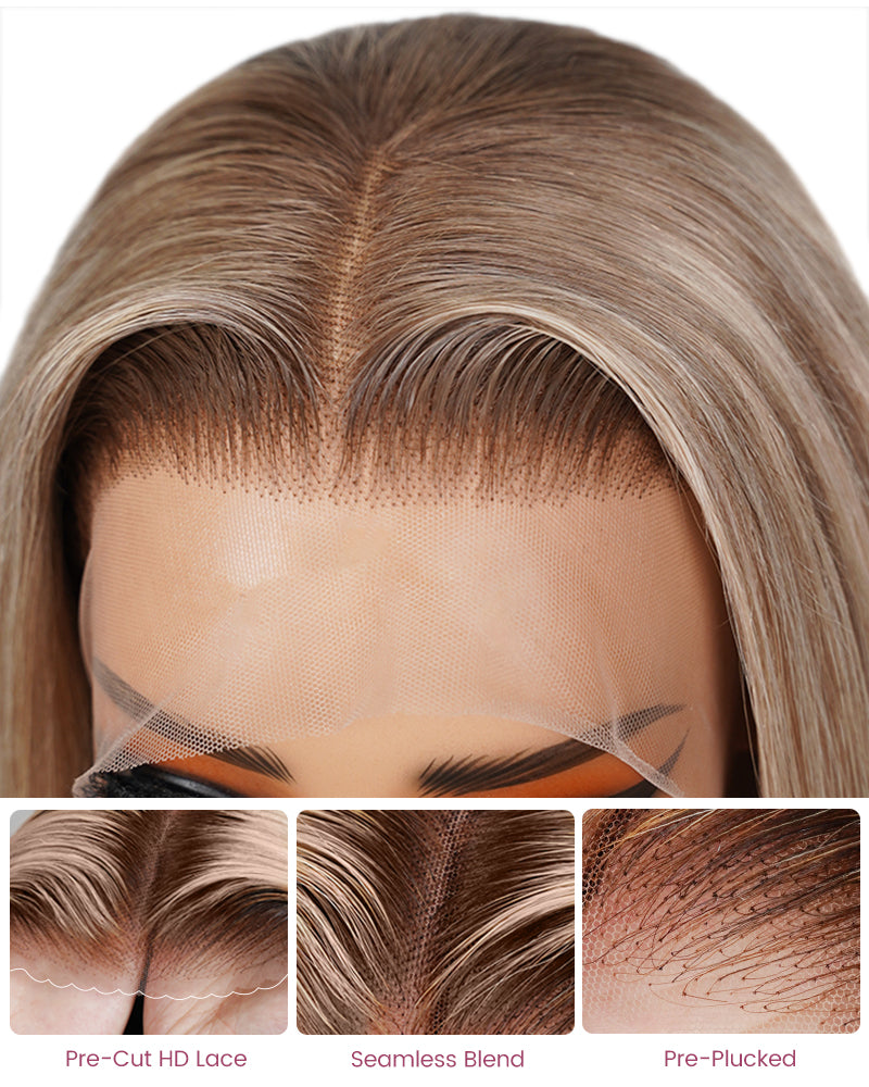 【BOGO】Limited Design Ash Blonde Ombre Colored Easy-Wear Glueless 6x5 Pre-Cut Lace Human Hair Wigs