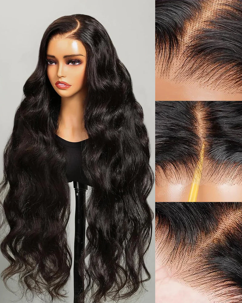 Arabella 【30&quot; Super Sale】 6x5 invisible knots Glueless Natural Black Body Wave/Silky Straight Wig Pre-cut Lace