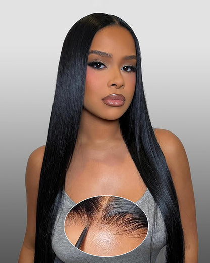 Arabella 【30&quot; Super Sale】 6x5 invisible knots Glueless Natural Black Body Wave/Silky Straight Wig Pre-cut Lace