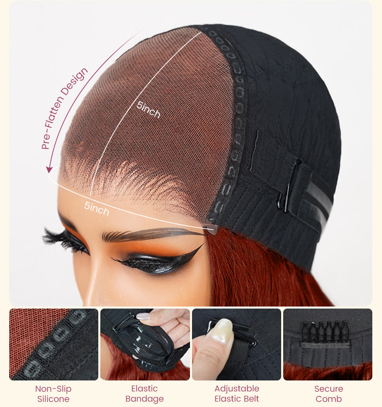 Red Body Wave Wig Cap Details