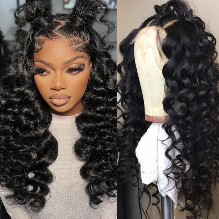 Arabella 360 Full Lace Glueless Loose Deep Wave Wig Invisi Drawstring Natural Black Pull &amp; Go