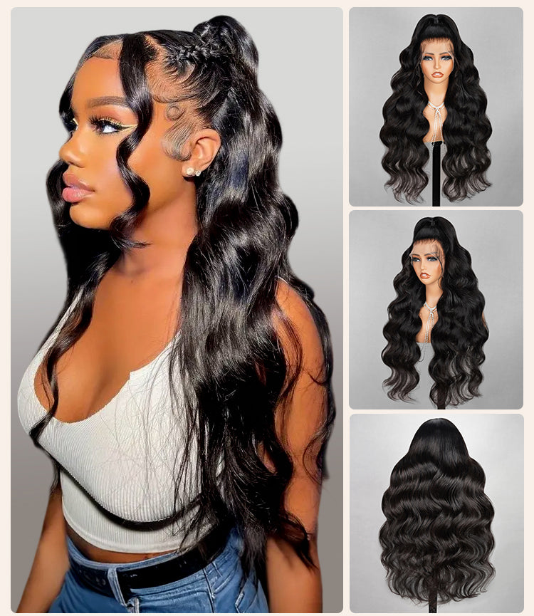 Collage of 360 Wig on Model and Mannequin 