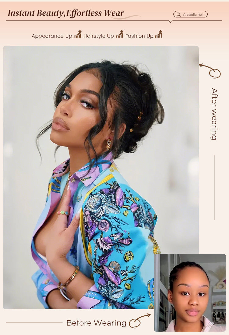 Before and After Wearing 360 Wig on Woman