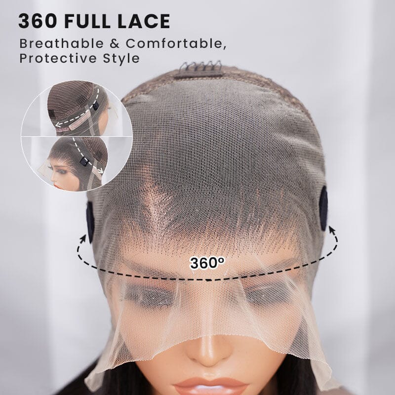 Arabella 360 Full Lace Glueless Silky Straight Wig Invisi Drawstring Natural Black Pull &amp; Go