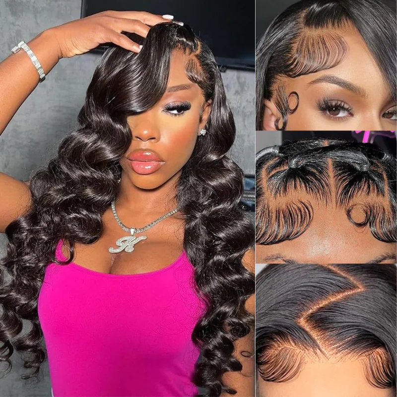 Arabella 360 Full Lace Glueless Loose Deep Wave Wig Invisi Drawstring Natural Black Pull &amp; Go