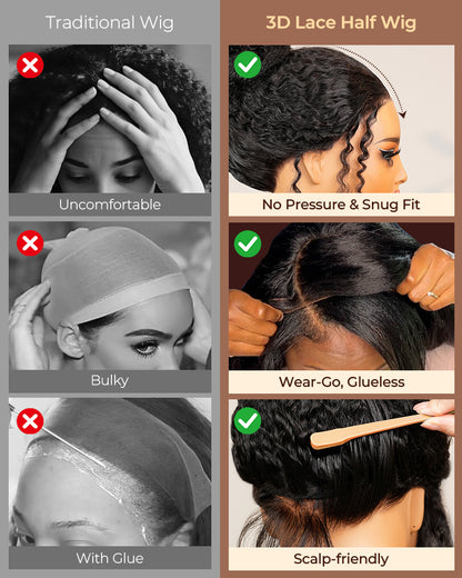 3D Lace Half Wig Water Wave Wig