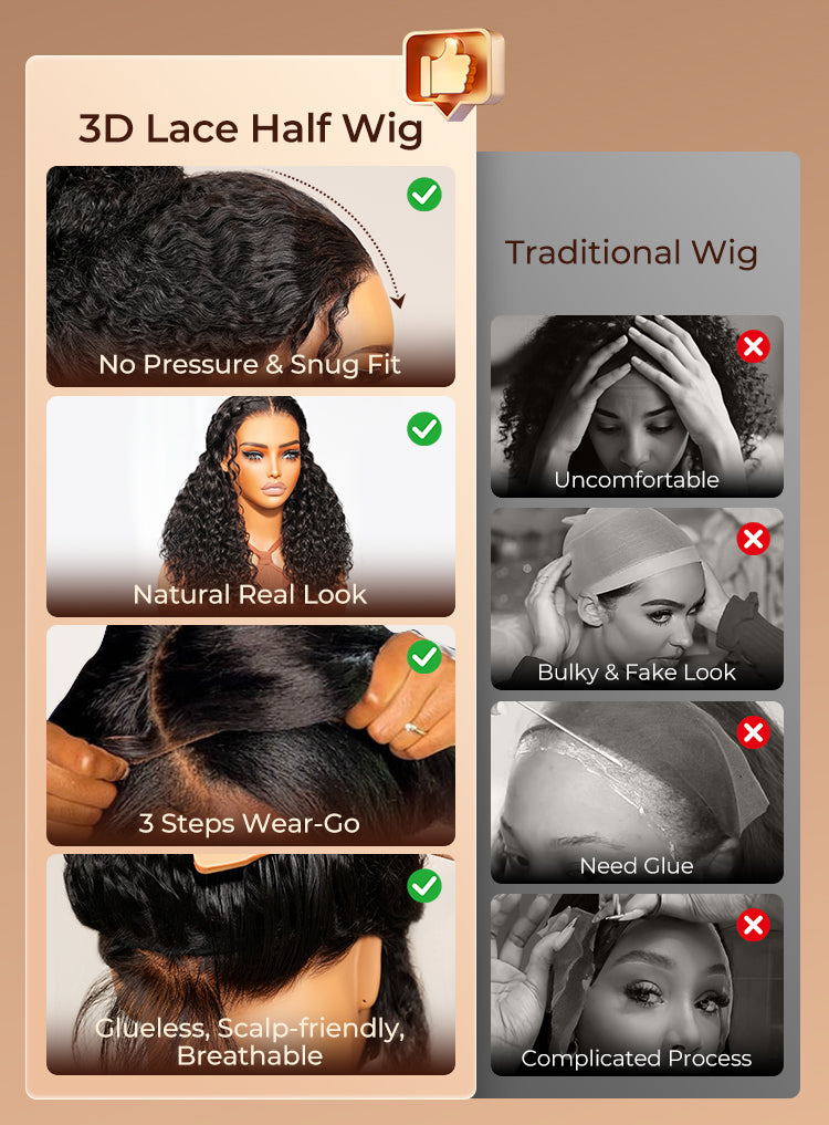3D Lace Half Wig Water Wave Wig