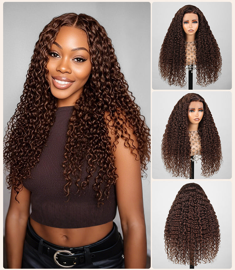 Model Wearing Chestnut Curls Human Hair Wig