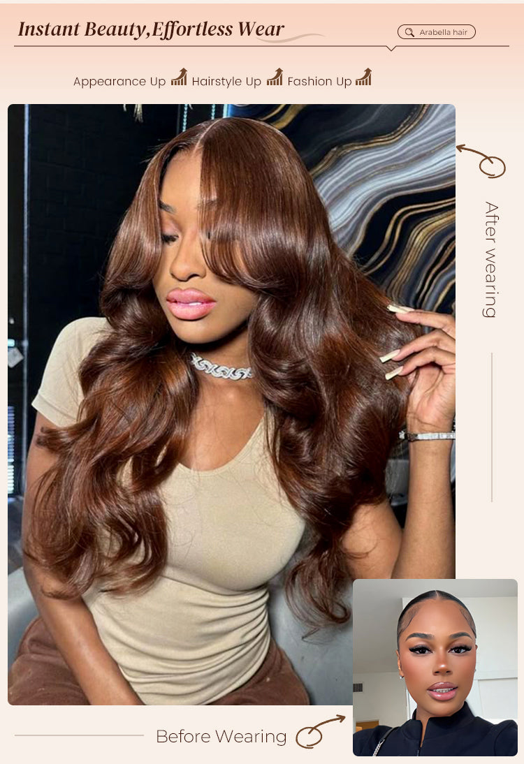 Before and After Wearing Dark Brown Wig on Woman