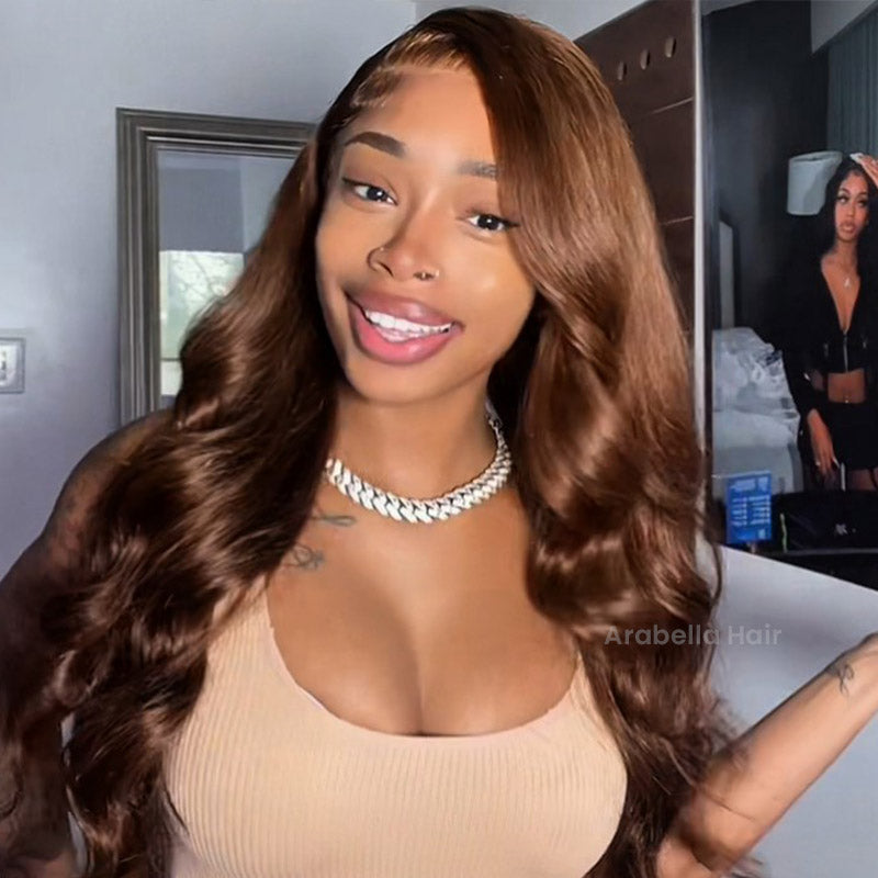 Arabella 6x5 invisible knots Glueless Chocolate Brown Body Wave Wig Pre-cut Lace Beginner Friendly