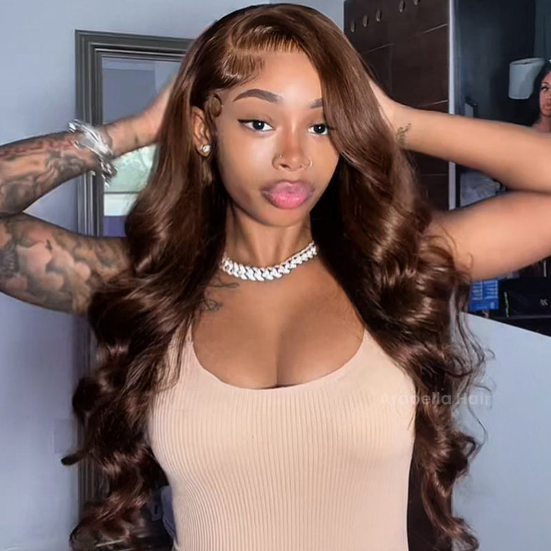 Arabella 6x5 invisible knots Glueless Chocolate Brown Body Wave Wig Pre-cut Lace Beginner Friendly