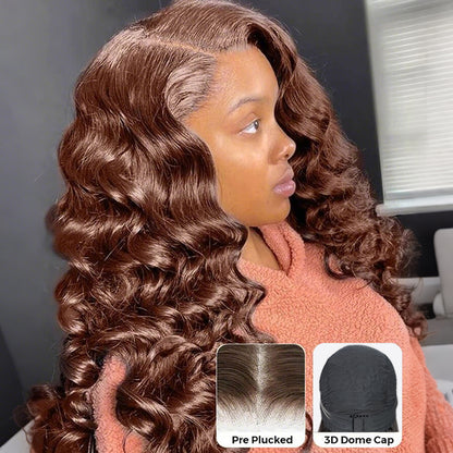 Arabella 13x4/6x5 Lace Glueless Chocolate Brown Loose Deep Wave Wig Invisible Knots Realistic Hairline