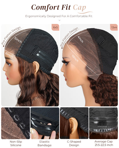 Arabella 13x4 Frontal Lace &amp; 6x5 Invisible Knots Glueless Chocolate Brown Body Wave/Silky Straight Wig Invisible Knots Realistic Hairline