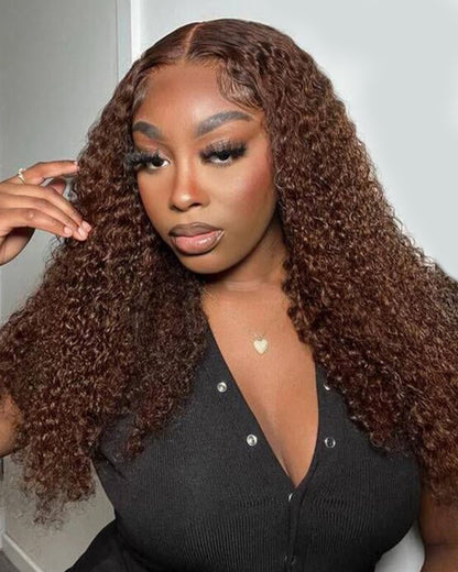 Arabella 13x4 Frontal Lace &amp; 6x5 Invisible Knots Glueless Chocolate Brown Water Wave Wig Invisible Knots Realistic Hairline