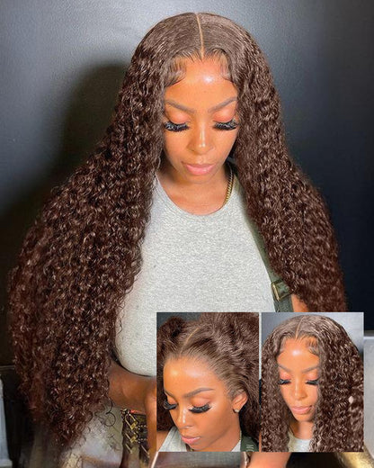 Arabella 13x4 Frontal Lace &amp; 6x5 Invisible Knots Glueless Chocolate Brown Water Wave Wig Invisible Knots Realistic Hairline