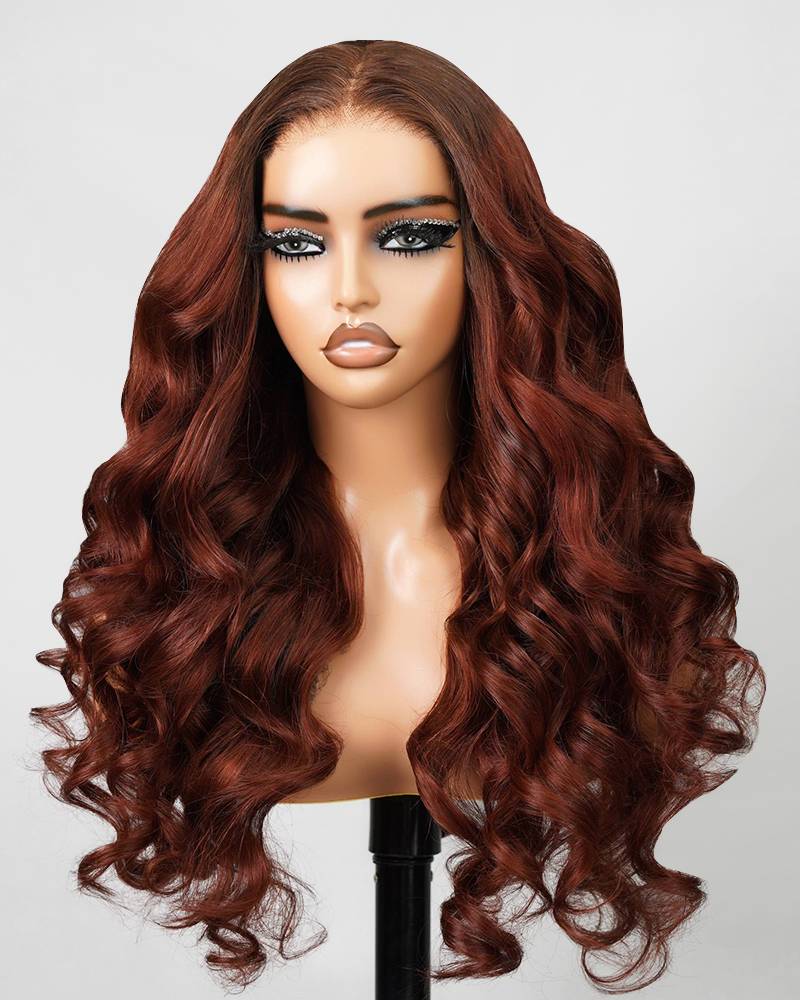 Arabella 6 Inches Deep Part Reddish Brown Ombre Loose Body Wave Wig 100% human hair wig