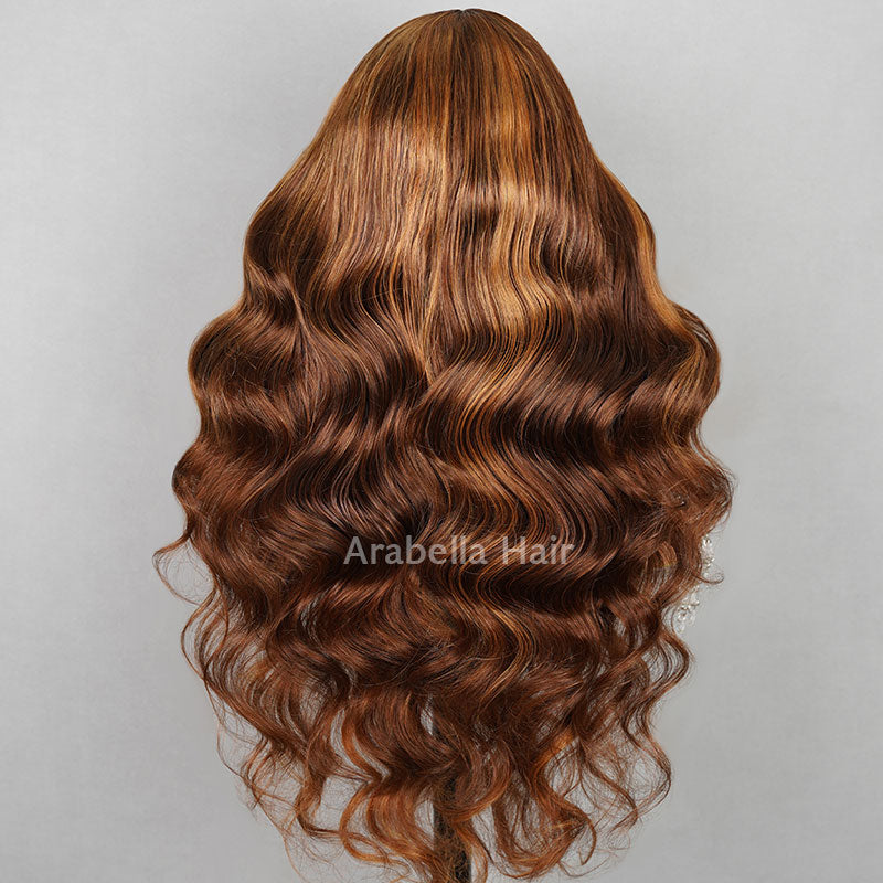 000Dark Brown With Highlight Colored Body Wave 13x4 Lace Front Human Hair Wigs