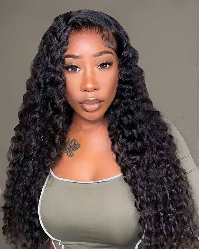 Arabella 4x4 Lace Closure Deep Wave Wig Realistic Hairline Natural Black 100% Human Hair Wig