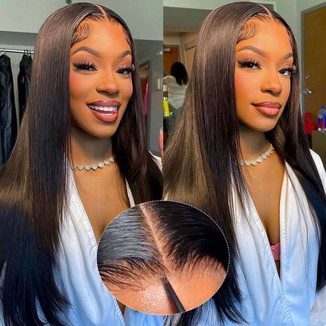 Arabella 6x5 invisible knots Glueless Silky Straight Wig Pre-cut Lace Natural Black Beginner Friendly