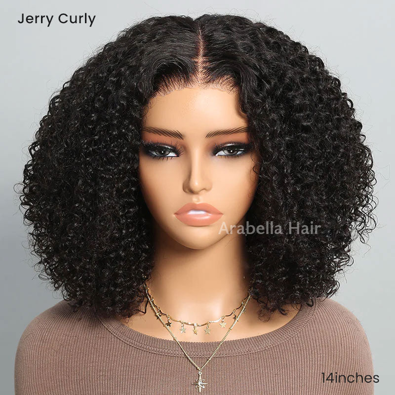 Arabella 6 Inches Deep Part Natural Black Jerry Curly Bob Wig 100% Human Hair Wig Jerry Curly 14