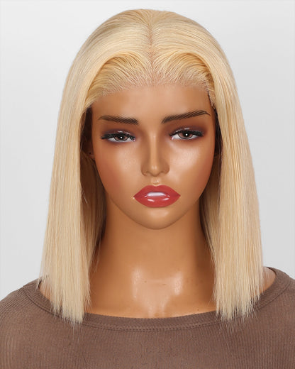 Arabella $89 Final Deal Price 13x4/6x5 Lace Auburn Highlights On Black/Balayage Highights/Blonde Straight Bob Wig 10" 13x4 Lace Blonde