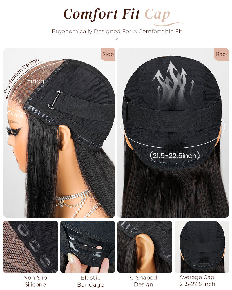 Arabella 6x5 Invisible Knots Glueless Money Piece Highlight on Natural Black Straight Wig Pre-cut Lace Beginner Friendly