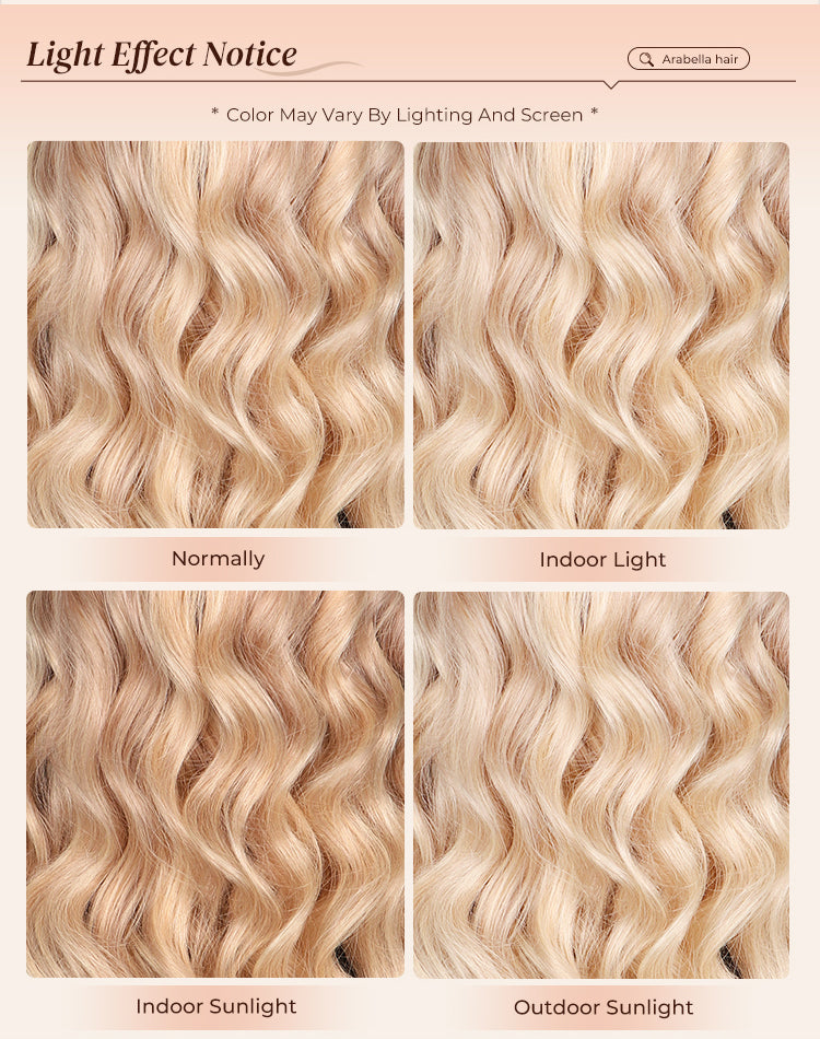 Collage Showing Color Shifts of Wig in Different Light