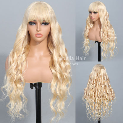 613 Blonde Glueless 3x2 Lace Wig Body Wave Color Wigs With Bangs High Quality 100% Human Remy Hair