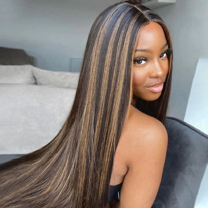 Arabella 【30&quot; Super Sale】 Minimalist Color Series 13x4 Lace Front Pre-Bleached Knots Blonde and Brown Highlight Colored Body Wave/Straight Human Hair Wig