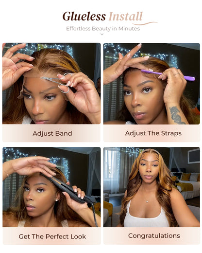 Arabella 13x4/6x5 Lace Honey Blonde Highlights On Brown Wig Body Wave Wig Invisible Knots Realistic Hairline