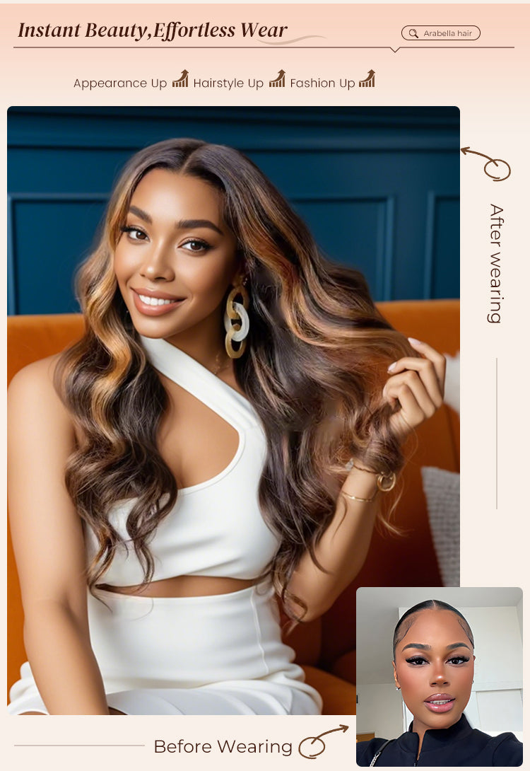 Before and After Wearing Highlight Wig on Woman