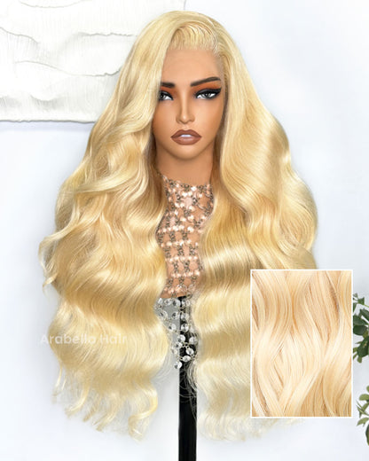 Arabella 13x4 Frontal Lace &amp; 6x5 Invisible Knots Glueless 613 Blonde Body Wave Wig Invisible Knots Realistic Hairline