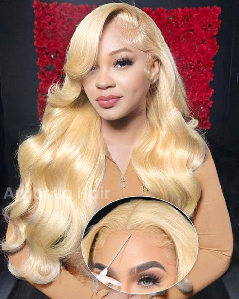 Arabella 13x4 Frontal Lace &amp; 6x5 Invisible Knots Glueless 613 Blonde Body Wave Wig Invisible Knots Realistic Hairline
