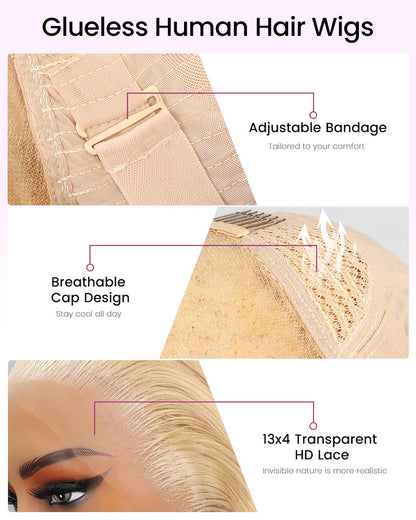 Arabella 6x5 invisible knots Glueless 613 Blonde Silky Straight Bob Wig Pre-cut Lace Beginner Friendly