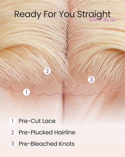 Arabella 6x5 invisible knots Glueless 613 Blonde Silky Straight Bob Wig Pre-cut Lace Beginner Friendly